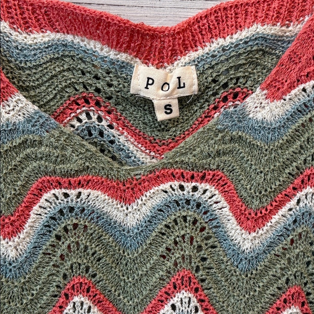POL Chevron Knit Tank Top in Coral and Olive Size Small EUC - Picture 4 of 9